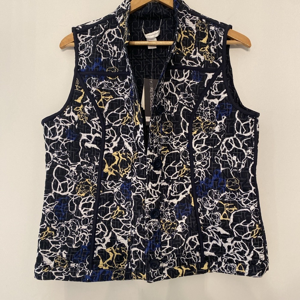 NWT Christopher & Banks Reversible Vest M Floral Quilted cotton Artsy Bohemian